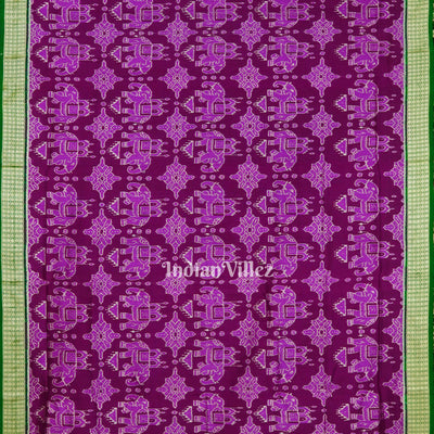 Maroon Elephant Theme Sambalpuri Ikat Silk Saree
