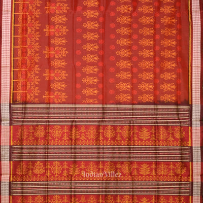 Maroon Floral Motif Odisha Handloom Sambalpuri Silk Saree