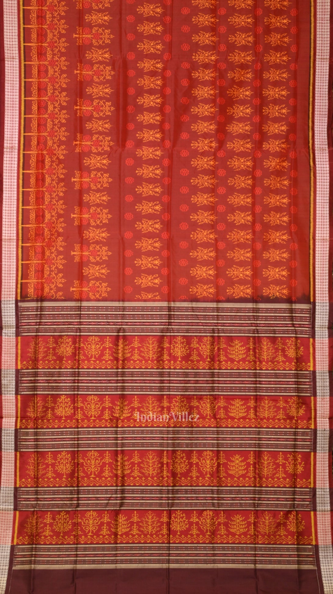Maroon Floral Motif Odisha Handloom Sambalpuri Silk Saree
