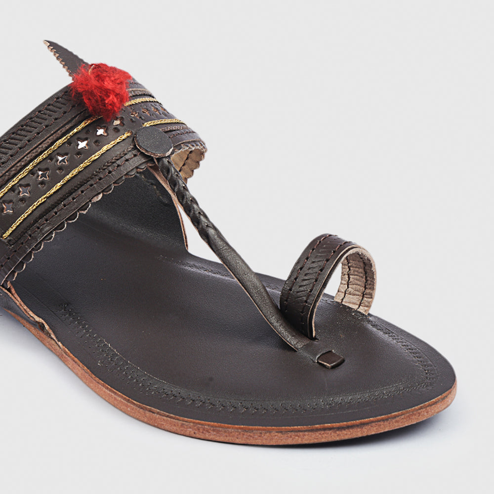 Brown Handstitched Leather Kolhapuri Women Slipper