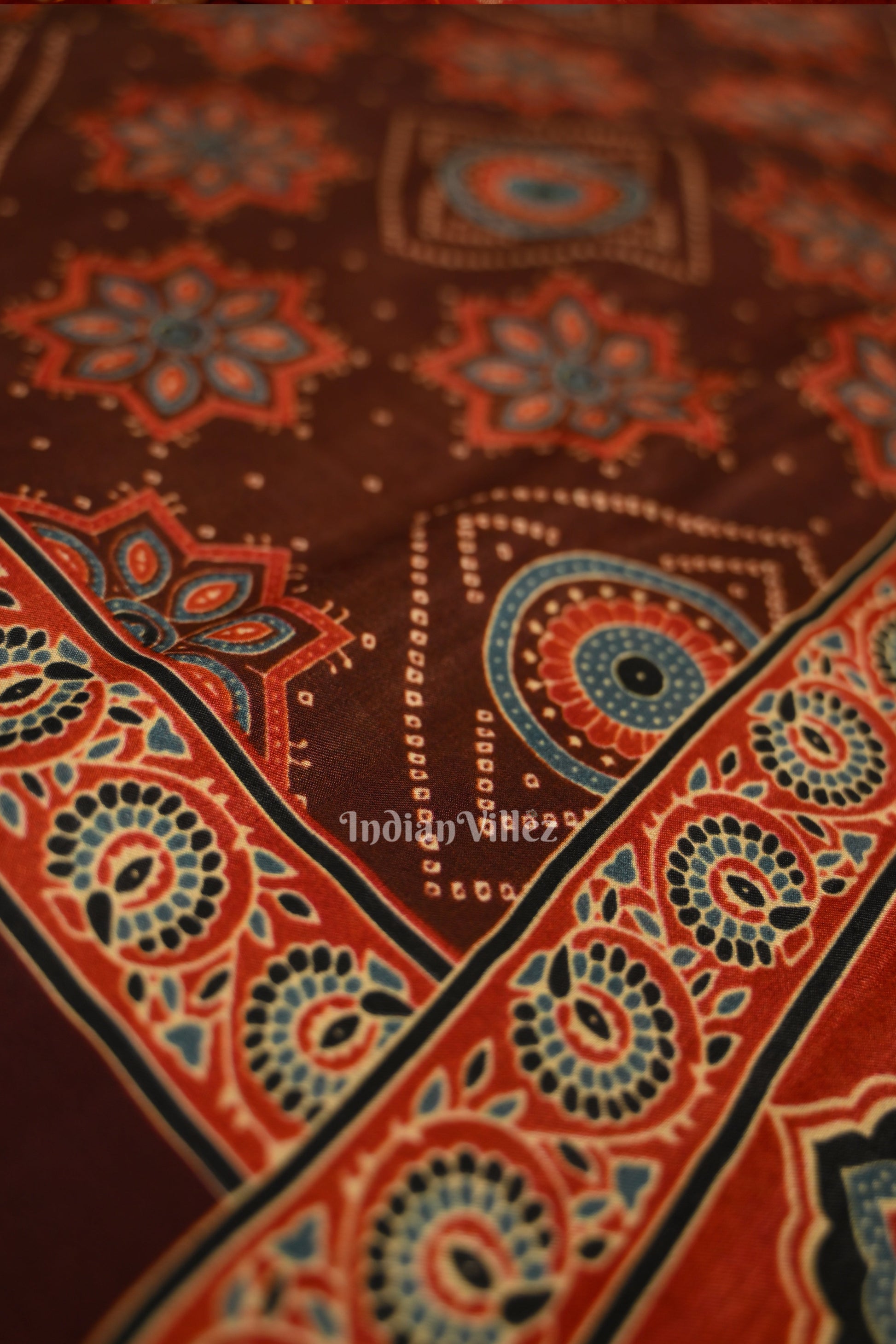 Coffee Digital Print Banarasi Silk Saree