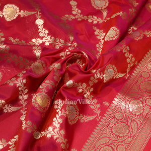 Raspberry Pink Dual Tone Meenakari Pure Mashru Satin Silk Banarasi Saree