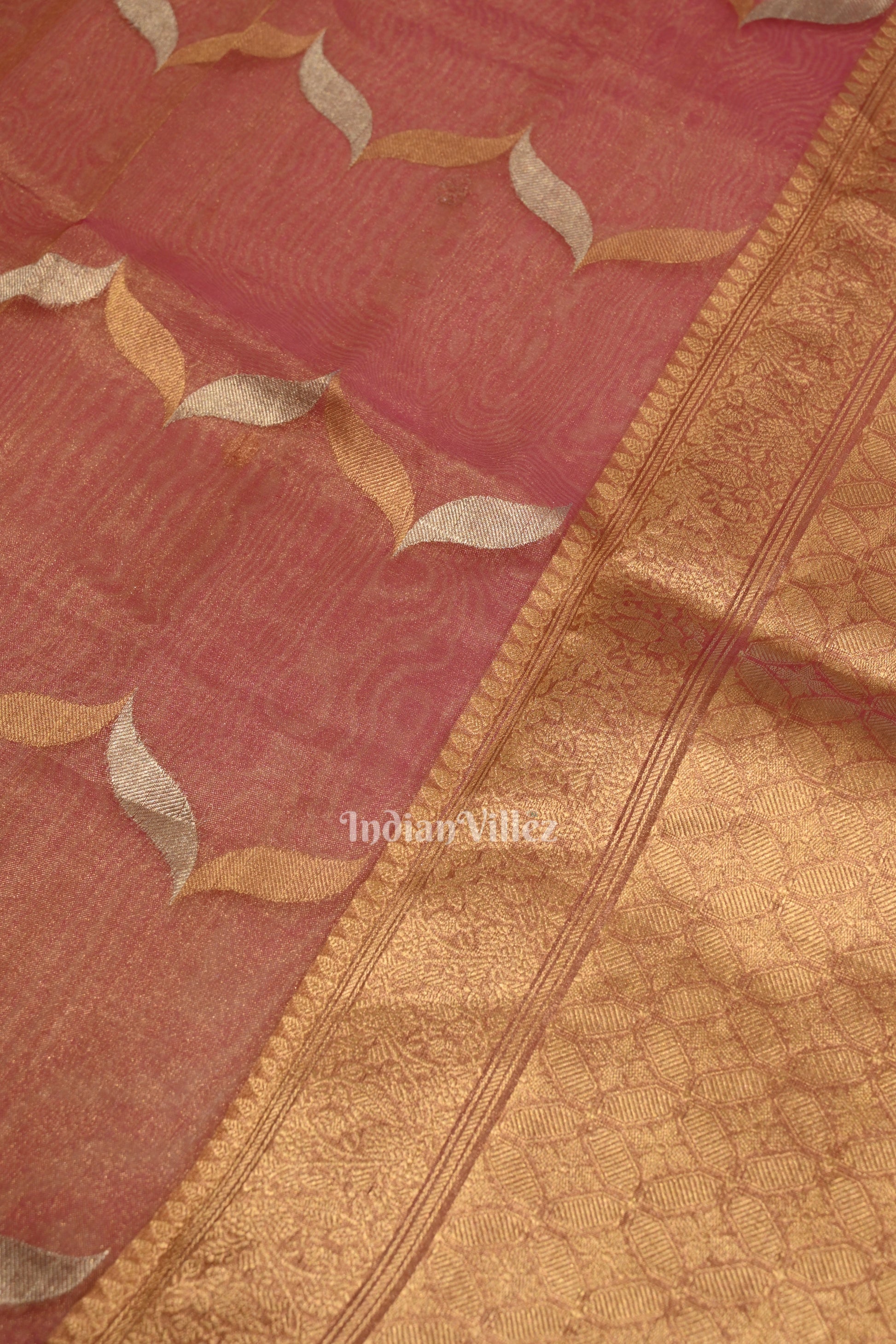 Rani Pink Kora Organza Banarasi Saree with Sona Rupa Work