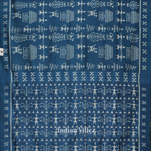 Peacock Blue Tribal Art Contemporary Odisha Handloom Silk Saree