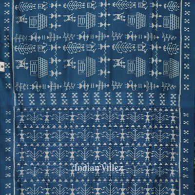 Peacock Blue Tribal Art Contemporary Odisha Handloom Silk Saree