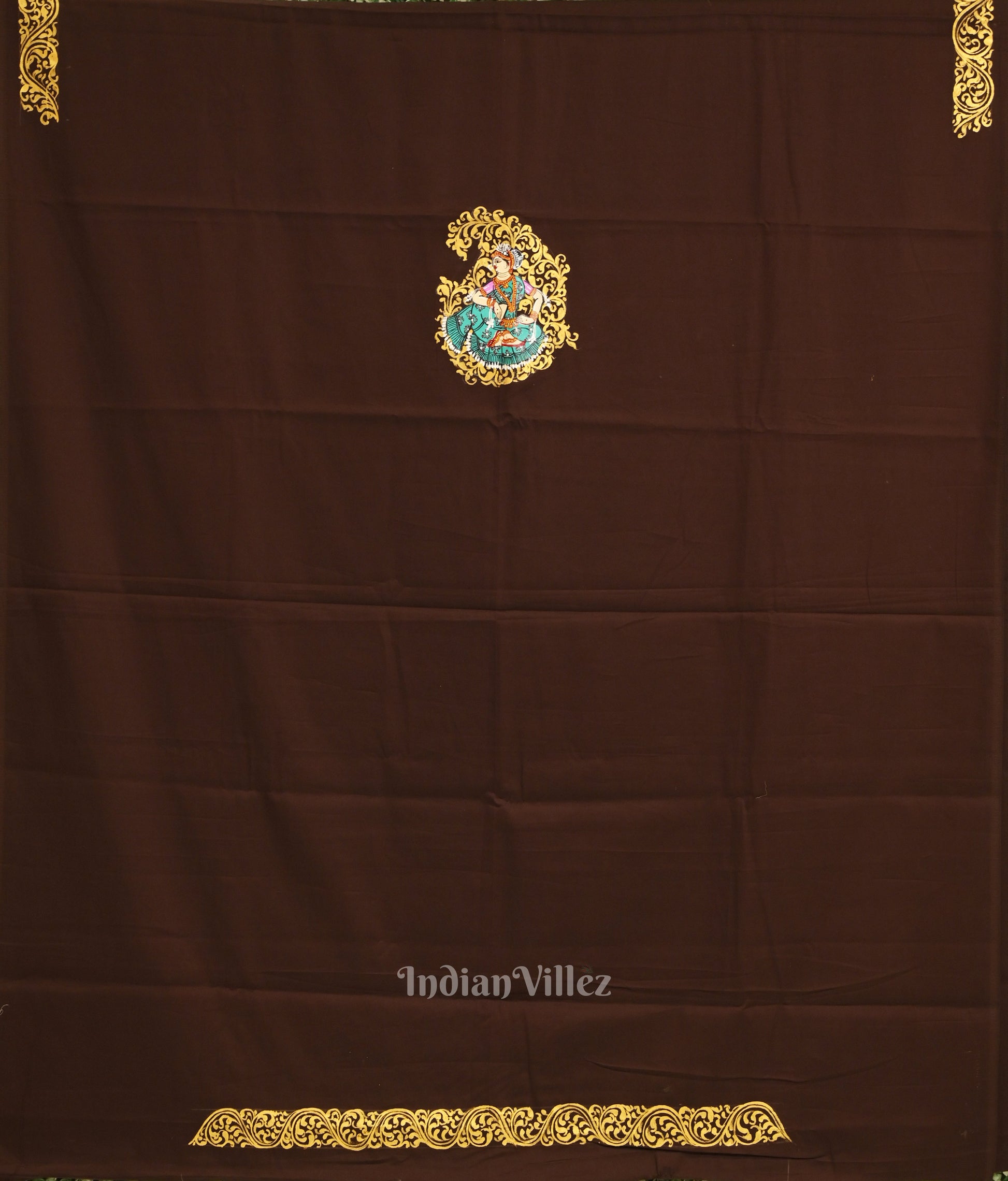 Brown Nartaki Theme Pattachitra Kurti Dress Material