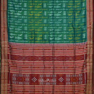 Green Maroon Tribal Theme Odisha Handloom Khandua Silk Saree