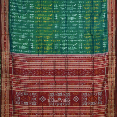 Green Maroon Tribal Theme Odisha Handloom Khandua Silk Saree