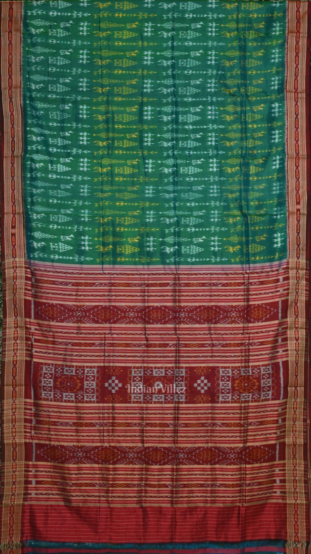 Green Maroon Tribal Theme Odisha Handloom Khandua Silk Saree