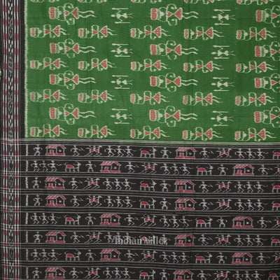 Green Black Tribal Theme Odisha Ikat Sambalpuri Cotton Saree