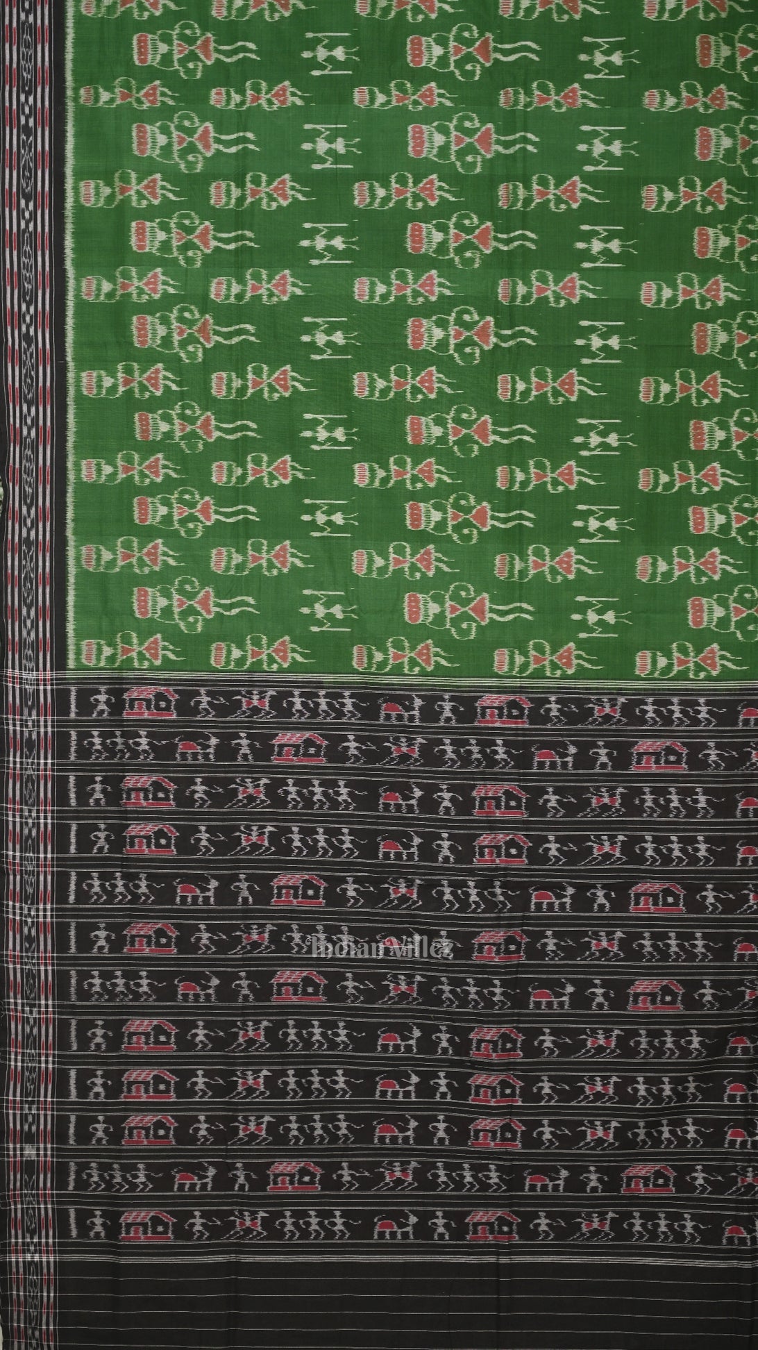 Green Black Tribal Theme Odisha Ikat Sambalpuri Cotton Saree