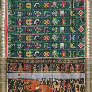 Deep Sea Green Nabakothi Odisha Ikat Khandua Pata Saree
