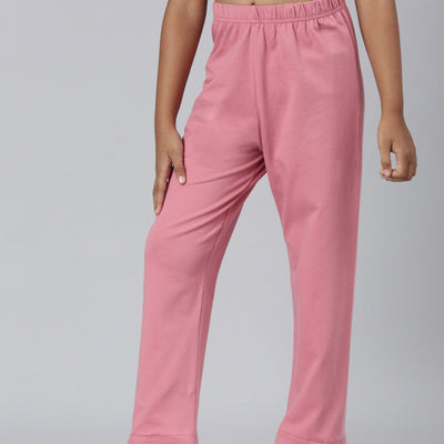 Girls Blush Pink Side Stripe Mid Rise Track Pants