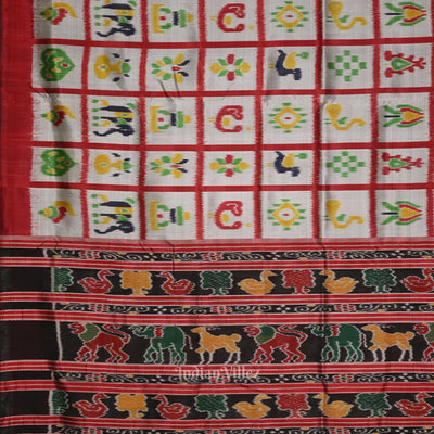 Grey Red Nabakothi Contemporary Designer Silk Saree