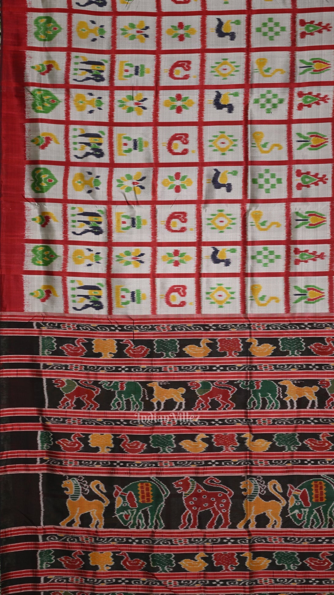 Grey Red Nabakothi Contemporary Designer Silk Saree