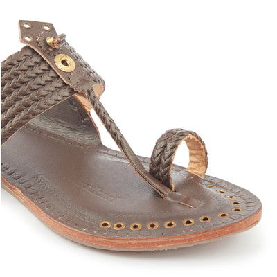 Brown Handstitched Leather Kolhapuri Women Slipper