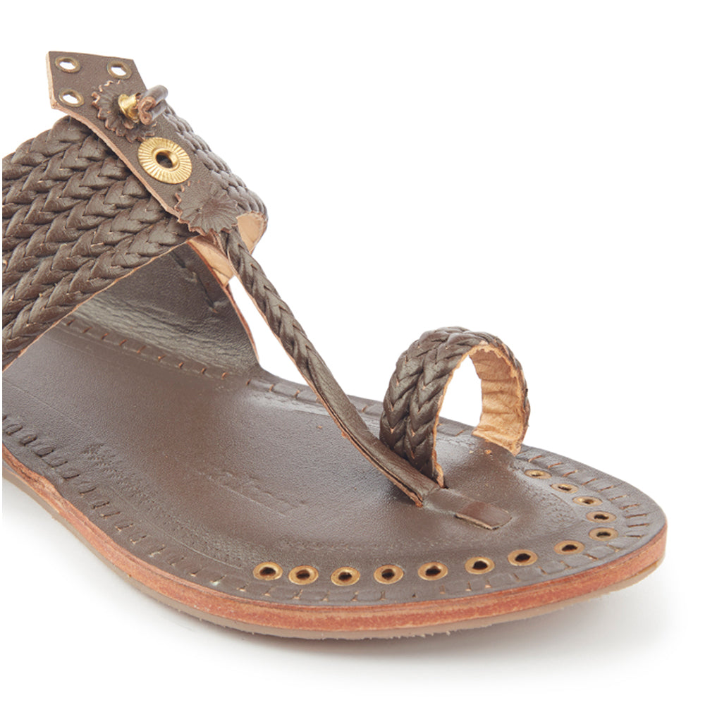 Brown Handstitched Leather Kolhapuri Women Slipper