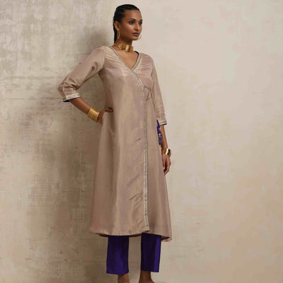 trueBrowns Lilac Tissue Angrakha Kurta Set