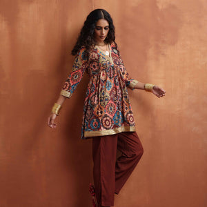 trueBrowns Brown Print Flared Co-ord Set