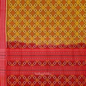 Lemon Yellow Red Ikat Sambalpuri Pure Cotton Saree