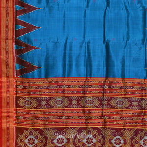 Sky Blue Red Butta Theme Odisha Handloom Khandua Silk Saree
