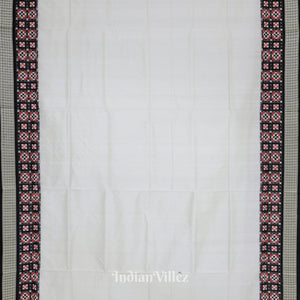 White Black Pasapali Border Design Odisha Ikat Bomkai Silk Saree