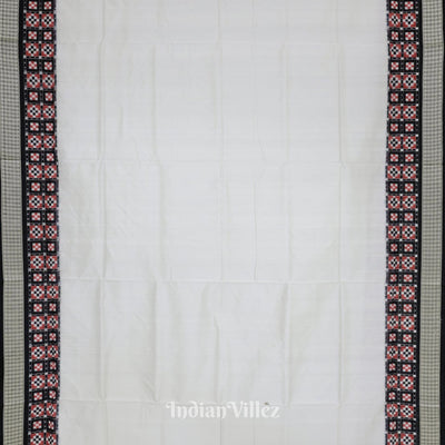 White Black Pasapali Border Design Odisha Ikat Bomkai Silk Saree