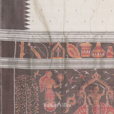 Off White with Silver Zari (Tissue) Phoda Kumbha Sambalpuri Silk Saree