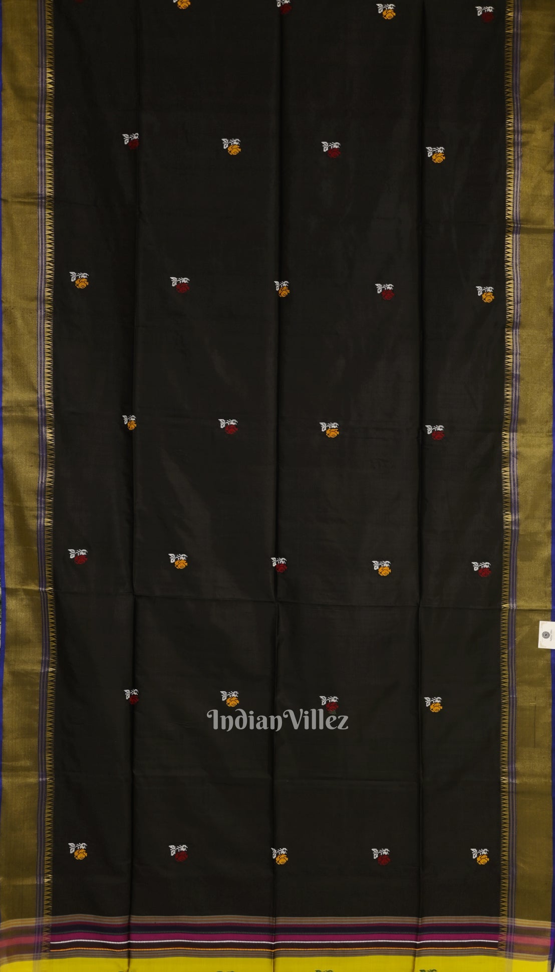 Black Maroon Flower Motif Pure Bishnupuri Silk Saree