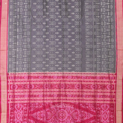 Cement Gray Rani Pink Tribal Theme Sambalpuri Silk Saree