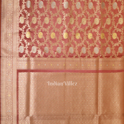 Peach Pink Meenakari Pure Mashru Satin Silk Banarasi Saree