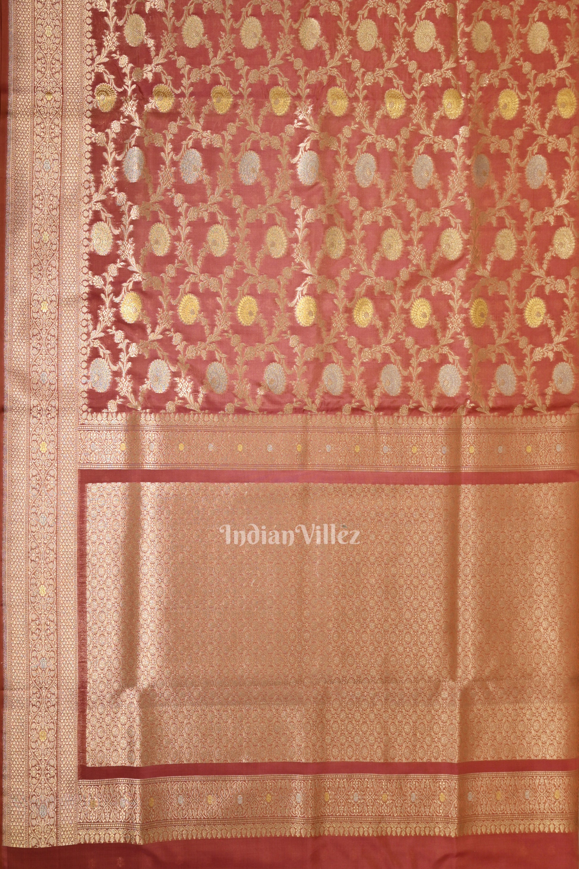 Peach Pink Meenakari Pure Mashru Satin Silk Banarasi Saree