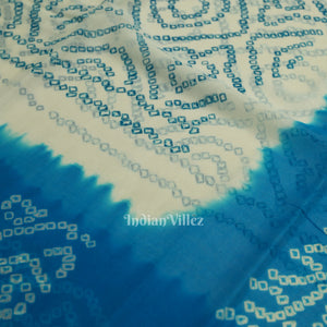 White Blue Pure Khaddi Georgette Bandhani Banarasi Saree