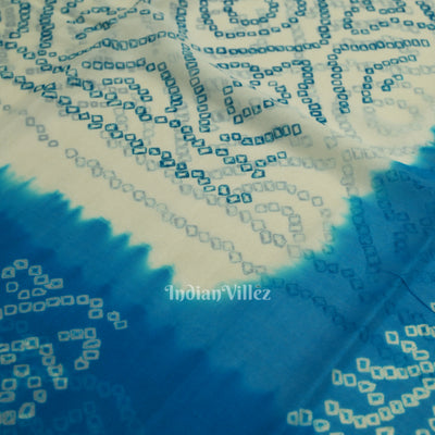 White Blue Pure Khaddi Georgette Bandhani Banarasi Saree