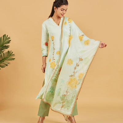 Pastel Green  Kurta Set With Printed Dupatta