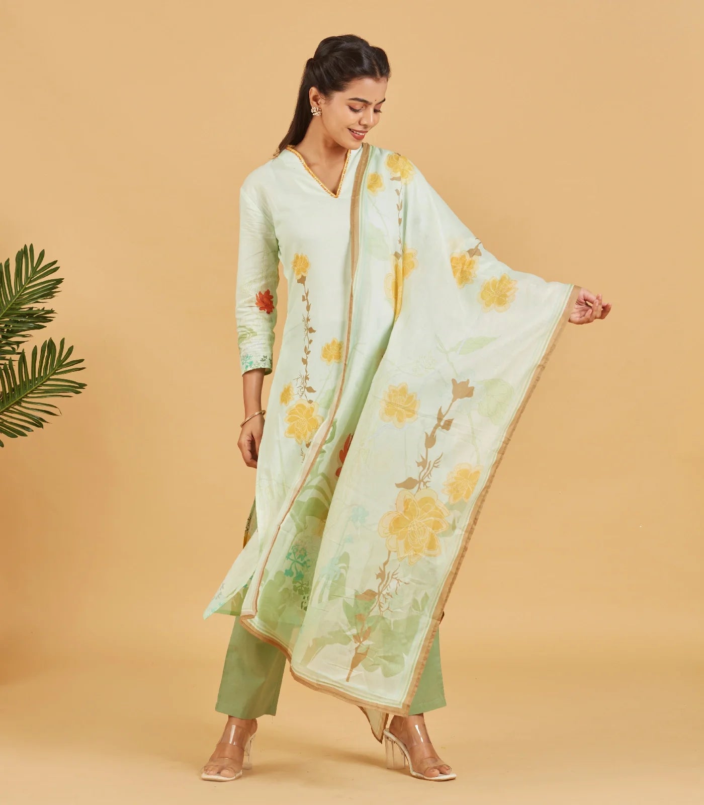 Pastel Green  Kurta Set With Printed Dupatta