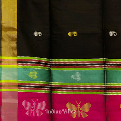 Black Maroon Butterfly Design Pure Bishnupuri Silk Saree