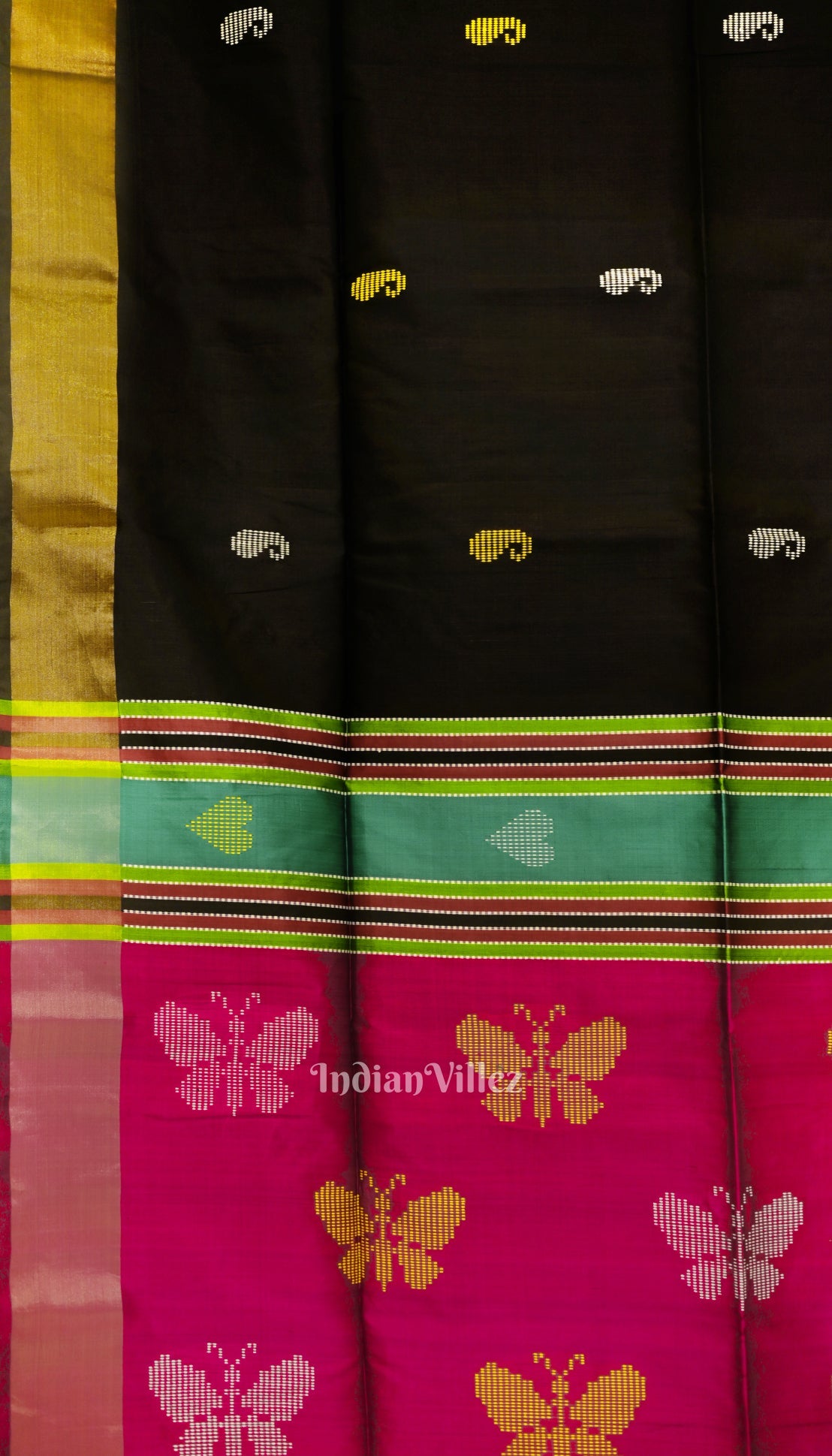 Black Maroon Butterfly Design Pure Bishnupuri Silk Saree