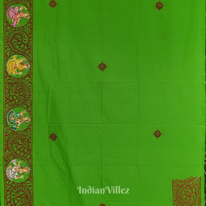 Green Dual Tone Kandarpa Rath Hand-painted Pattachitra Saree