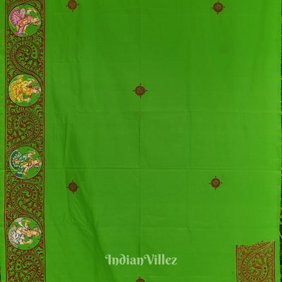 Green Dual Tone Kandarpa Rath Hand-painted Pattachitra Saree