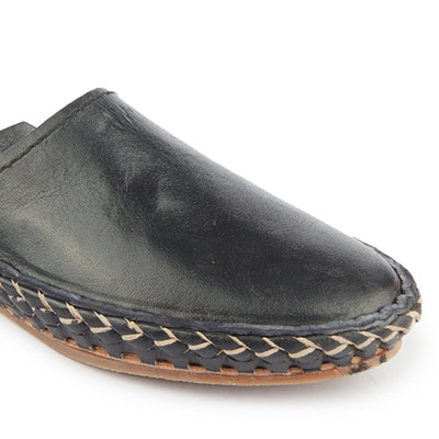 Black Handstitched Leather Kolhapuri Women Slipper