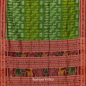 Green Tribal Art Odisha Ikat Khandua Silk Saree