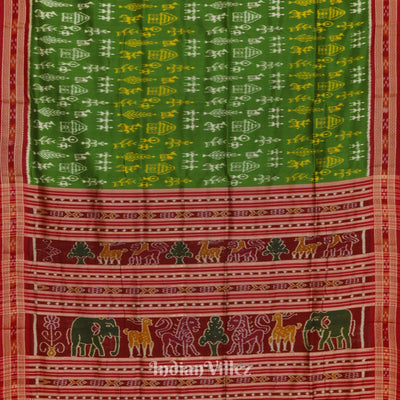 Green Tribal Art Odisha Ikat Khandua Silk Saree