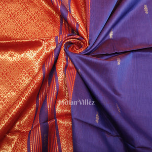 Blue Red Butta Design Pure Silk Cotton Maheshwari Saree with Zari Border