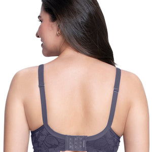 Strappy Bliss Solid Padded wired Lace Bra - Graystone