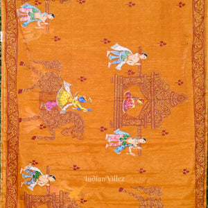 Mustard Yellow Doli Barat Hand- Painted Pattachitra Saree