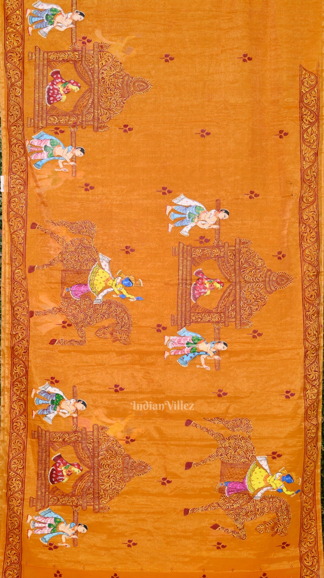 Mustard Yellow Doli Barat Hand- Painted Pattachitra Saree