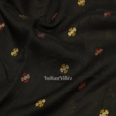 Black Tussar Banarasi Silk Saree with Tassels