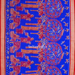 Red Blue Mahula Benta Sambalpuri Silk Saree