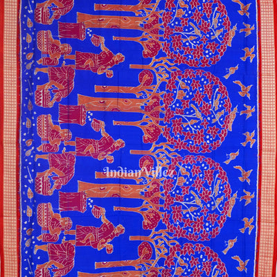 Red Blue Mahula Benta Sambalpuri Silk Saree